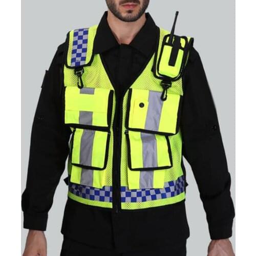 Adjustable Safety Vest High Visibility Reflective Tape with Multi Pockets