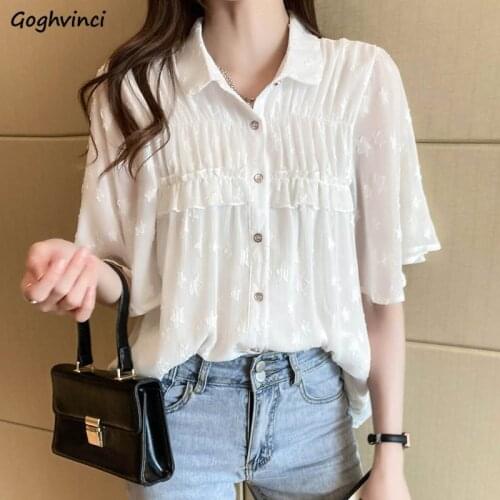 Shirts Women Summer White Chiffon Soft Elegant Tender Femme Korean Style Leisure Fashion Popular Loose All-match Retro College