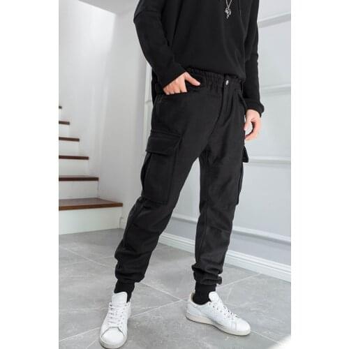 Woolen trousers mens winter trousers small leg loose overalls thickened winter corset trousers foreign style hip hop