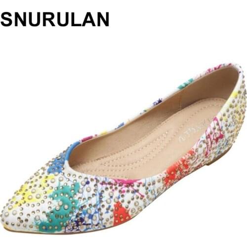 SNURULAN New Fashion Rhinestones Shoes Female Shallow Women Boat Shoes Slip on Ladies Loafers Spring Women Casual Flats Shoes