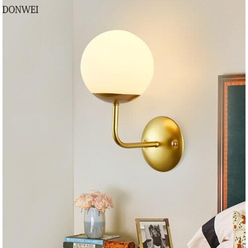 Nordic Modern E27 LED Wall Lamp Bathroom Bedroom Copper Glass Ball Vintage Wall Light for Living Room Bedroom Corridor AC85-265V