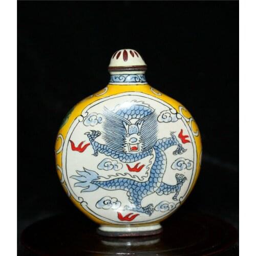 Old Chinese Cloisonne hand-painting Dragon Snuff bottle w Qianlong Mark