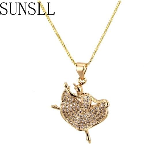 SUNSLL Hot Selling Handmade Dancing Girl two color Copper Cubic Zirconia Pendant Necklace for Feminina Gift Colar Jewelry chain
