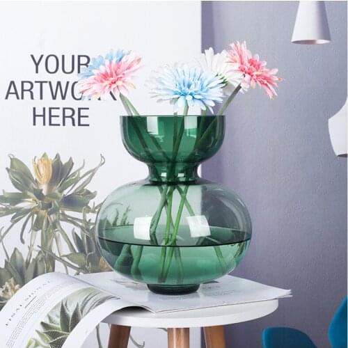 Vase Nordic Glass Cyan Home Decor Modern Flower Pots Home Decoration Accessories For Living Room статуэтки для интерьера