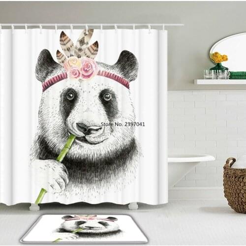 2Pcs/Set Cute Black Bear Shower Curtain Waterproof Bath Curtains Cartoon Animal European American Style Children Shower Curtain
