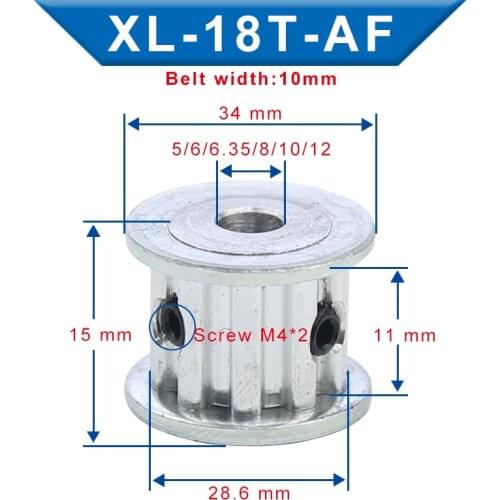 XL-18T Timing Pulley Bore 5/6/6.35/8/10/12 mm Aluminum Material Pulley Wheel AF shape Slot Width 11 mm For XL-10 mm Timing Belt