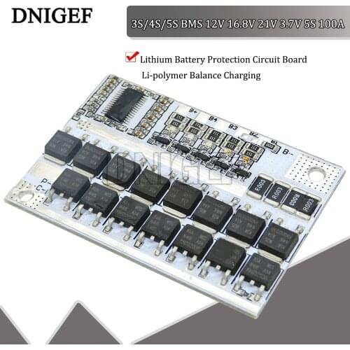 3S/4S/5S BMS 12V 16.8V 21V 3.7V 5S 100A Li-ion Lmo Ternary Lithium Battery Protection Circuit Board Li-polymer Balance Charging