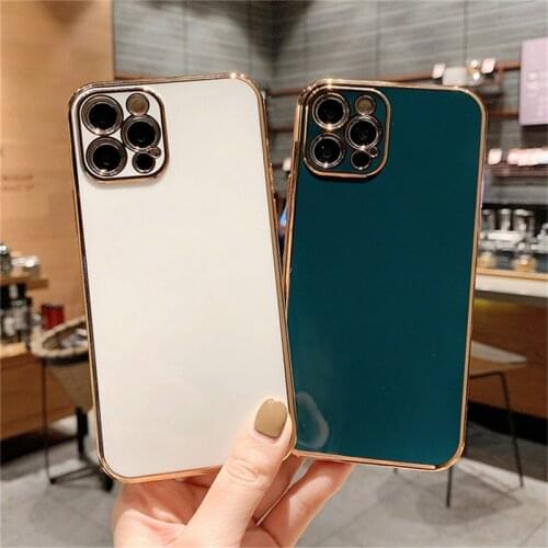 Ottwn Solid Plating Lens Protection Phone Case For iPhone 12 Pro Max 11 Pro Max X XR XS Max 7 8 6 6s Plus SE 2020 Soft TPU Cover