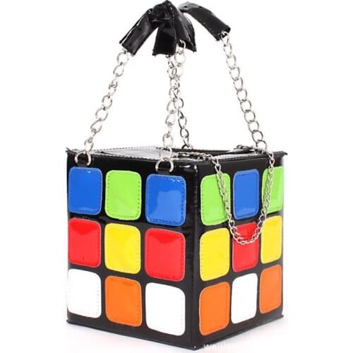 Womens bag PU Magic cube Bucket fashion Chains Zipper handbags Korean Plaid Hard designer bags purse high-capacity