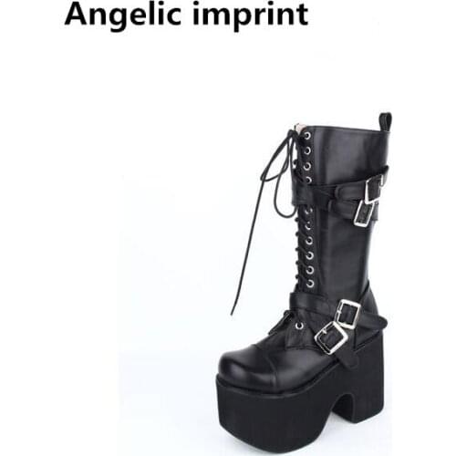 Angelic imprint handmade mori girl Women motorcycle boots lady high heels lolita shoes woman princess dress party pumps 10cm 47