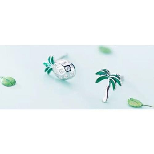 Sole Memory Cool Coconut Tree Pineapple Rainforest 925 Sterling Silver Fashion Female Stud Earrings SEA710
