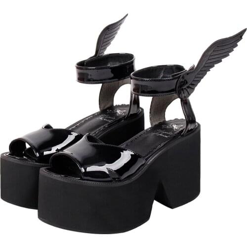 Angelic imprint woman lolita cosplay punk shoes lady high heels pumps girl princess summer dress party sandals 10cm wings 8698
