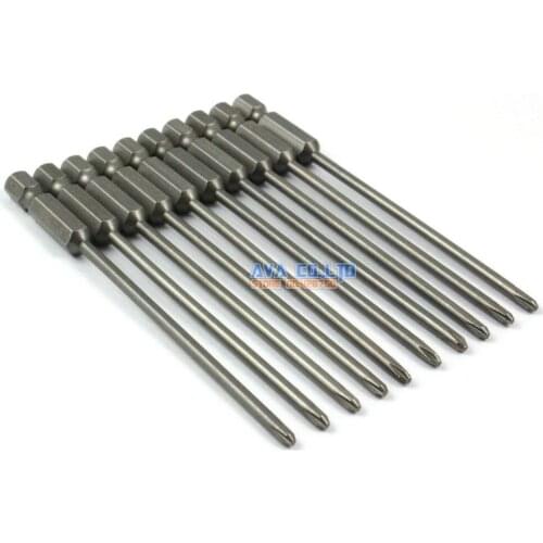 10 Pieces Magnetic Phillips Screwdriver Bit S2 Steel 1/4" Hex Shank 100mm Long 3.0mm Diameter PH1 (100mm x 3.0mm x PH1)