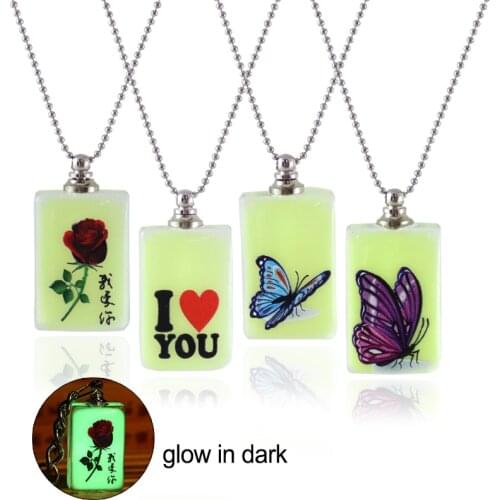 2PCS Luminous glow in dark Crystal vial pendant Necklace Perfume Bottle Charms Name on rice charms pendants Necklace