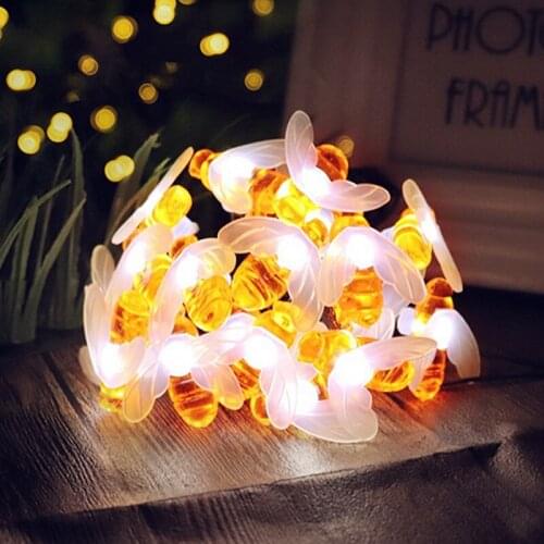20/50LED New Solar Powered Cute Honey Bee Led String Fairy LightBee Outdoor Garden Fence Patio Christmas Garland Decoration Ligh