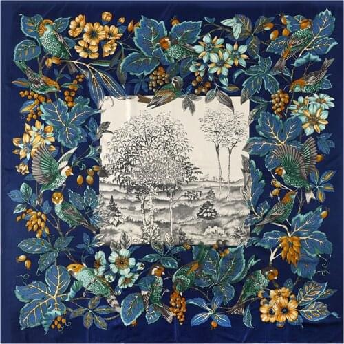 2021 new Jungle flower and bird print Silk Square Scarf For Women 130*130cm Neck Designer Soft Neckerchief Hijab foulard en soie