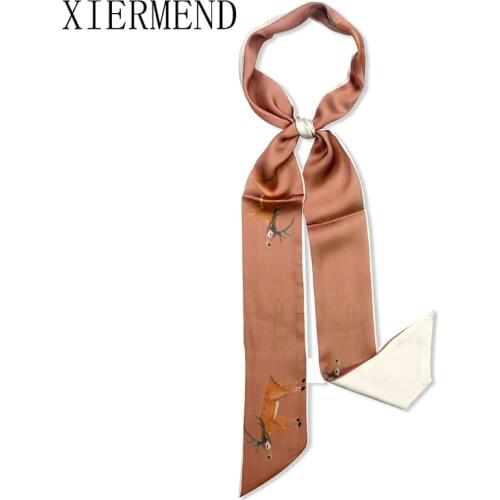 2021 XIERMEND New multifunctional printing small silk scarf women tie bag handle ladies decorative headscarves skinny scarf