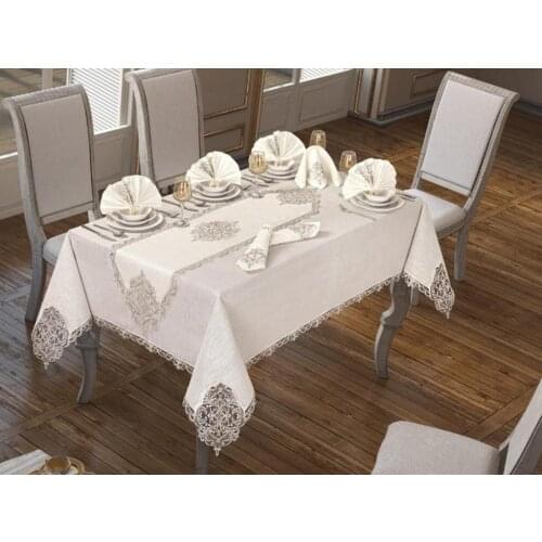 26 piece Elegant Table Cloth Set Cream Silver
