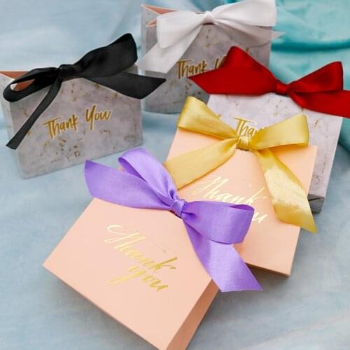 5PCS Gift Bag Box For Packaging Present Party Baby Shower Paper Chocolate Boxes Mini Bag Candy Pink Grey Marble Wedding Favours