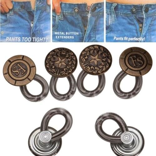 6pcs Waist Extender Metal Buttons I-shaped Button Unisex Jeans Pants Instant Fix for Women Men Expanders Button Sewing Tool