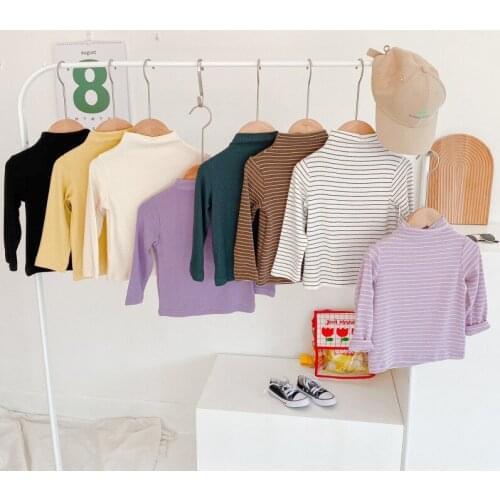 Childrens bottoming shirt autumn and winter style striped long-sleeved bottoming shirt kids all-match half high collar top