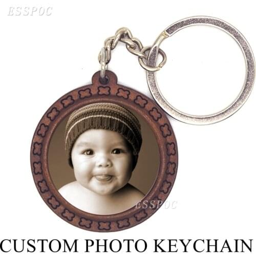 DIY Custom Brown Wooden Keychain Rings Baby Lover Pet Photo Keyrings Chain Holder Handmade Personalized Key Chain Birthday Gift