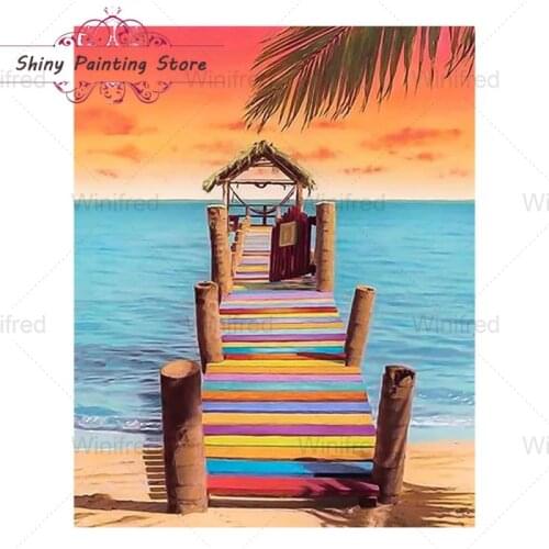 Home Decor DIY 5D Diamond Embroidery Seaside Chalet Scenery Seascape Diamond Painting Cross Stitch Kits Hobby Handicraft Mural