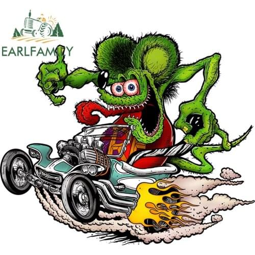 EARLFAMILY 13cm x 10.9cm for Rat Fink Vinyl Car Stickers Windows Decal Occlusion Scratch Waterproof Windshield RV Decoration