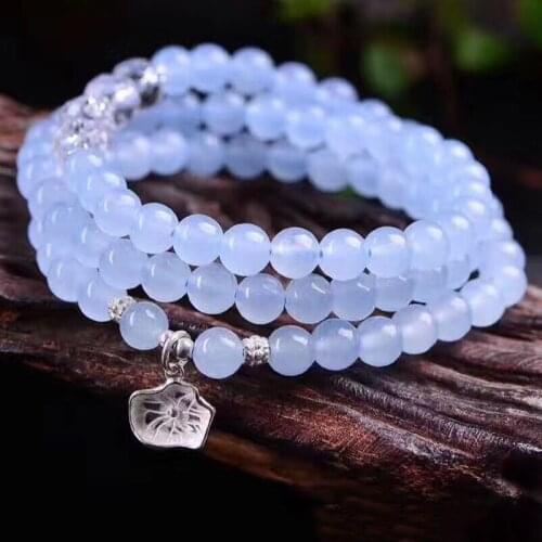 JoursNeige Blue Crystal Bracelets Round Beads Lucky Flower Pendant for Women Crystal Bracelet Multilayer Jewelry