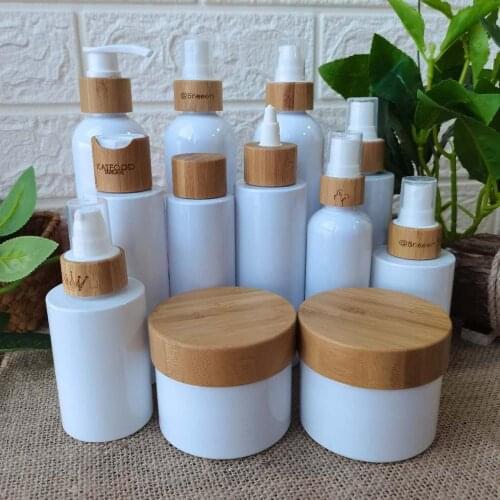 Engraving logo bamboo cosmetic 10g 20g 30g lip balm empty white bamboo cream jar, nature 50g PP plastic jar with bamboo lids