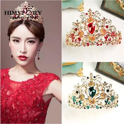 HIMSTORY Baroque Vintage Luxury Crystal Gold Crown Bridal Wedding Jewelry Rhinestone Tiaras Crowns Pageant Hair Accessory