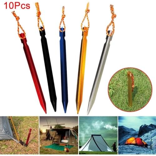 10 Pcs Tent Peg Nail Aluminium Alloy Stake With Rope Camping Equipment Outdoor Traveling Supplies Camping Accesorios Kamperen
