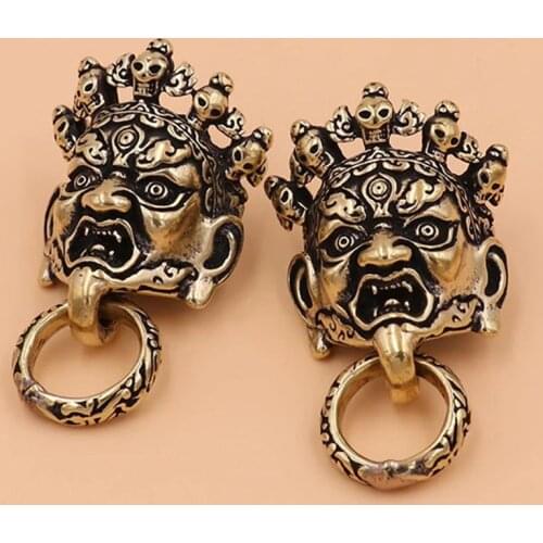 Diy leather craft wallet rivet screws solid brass buddhas head design wallet decoration button with chain ring 3pcs/lot