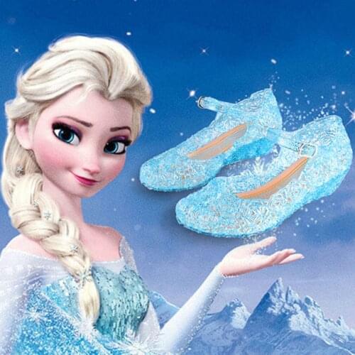 Beautiful childrens summer crystal sandals Frozen Princess Aisha high heels Cosplay party dance shoes beautiful jelly color