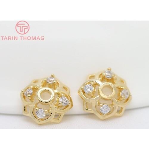 6PCS 6.5MM 8MM 10MM 24K Gold Color Brass with Zircon Bead Caps for DIY High Quality Diy Jewelry Accessories