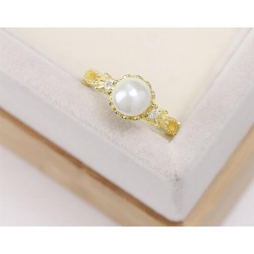 Best selling European and American S925 pure silver plated gold luxury wedding ring pearl zircon crystal jewelry womens gift