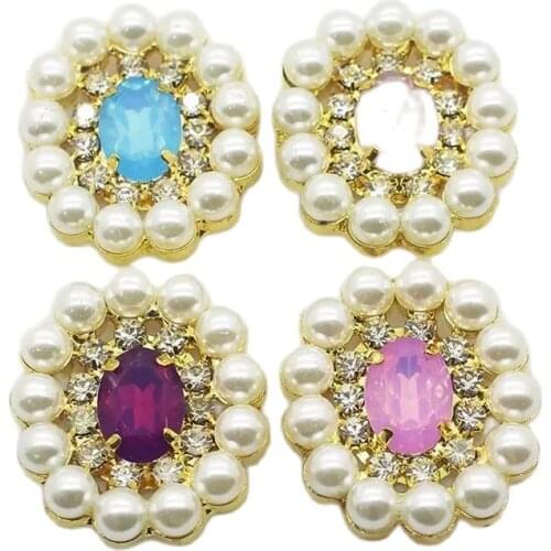 Gorgeous Metal Buttons 5Pcs 35 * 25MM Pearl Embellishment Crafts DIY Scrapbook Decoration Can Be Sewn