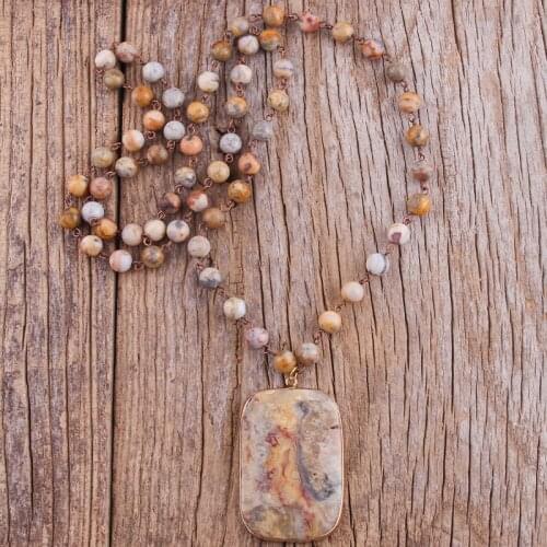 RH Fashion Bohemian Jewelry Accessory Natural Stones Rosary Link & Chain With Stone Pendant Necklaces For Women Gift Dropship