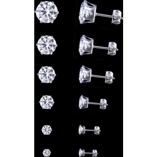 6 Pairs/ Lot Fashion Mosaic White AAA CZ Black Mens Earrings Sets Small Stud Earring For Women Simple Ear Jewelry