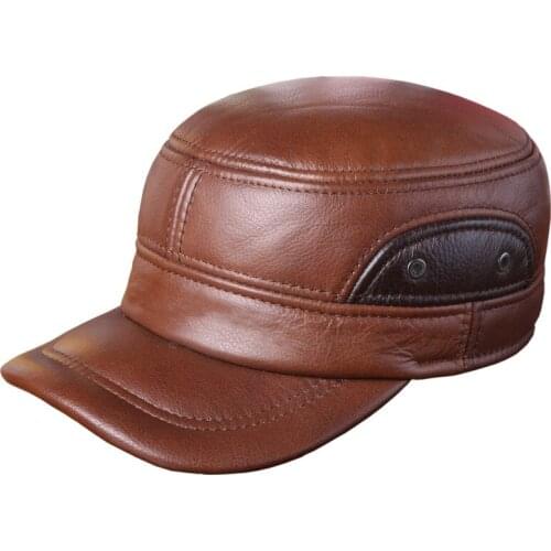 New Free Size Winter Autumn Sheepskin Hat Mens 100% Genuine Leather Hat Adjustable Adult Baseball Cap Ear Protection B-7255