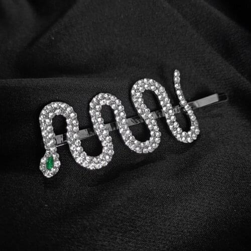 New Fashion Girl Crystal Rhinestone Hair Clips Snake Shape Animal Metal Hairpins Creative Unique Party Wedding Hair Accessories