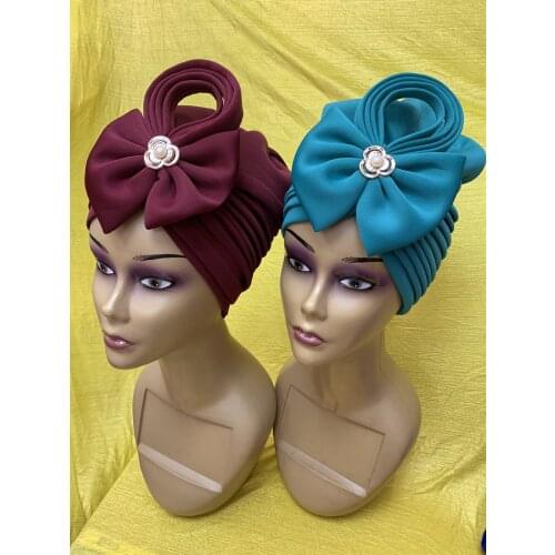 New Elegant Turban Cap Auto Gele Headtie Islamic Hat For Ladies Head Wraps Nigerian Wedding Cap Already Made Muslim Headscarf