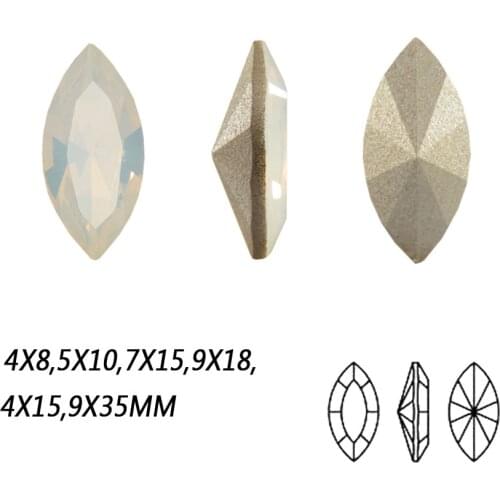 NYMR #4200 white Opal Navette Pointback Glass Stones With Claw Sew On Setting Crystal Fancy Rhinestone For Dress clothing