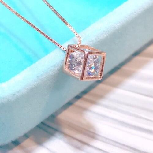 925 Sterling Silver Noble Jewelry Colorful Cube Zircon Diamond Shine Necklace Pendant Silver Color Rose Gold Fashion Gemstones