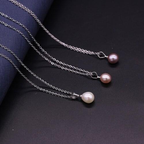 New Style Natural Freshwater Pearl Necklace For Women Bread Beads Pendant Stainless Steel Chain Charms Love Romantic Gift