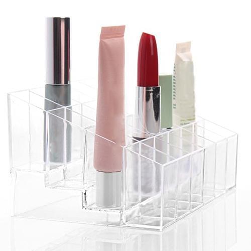 Clear 24 Cells Lipsticks Holder Display Stand Cosmetic Organizer Makeup Case