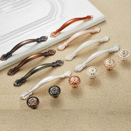 Ivory White Bronze Black Door Furniture Pull Cabinet Drawer Knob Cupboard Kitchen Handles Threaded European Fashion Zinc Alloy