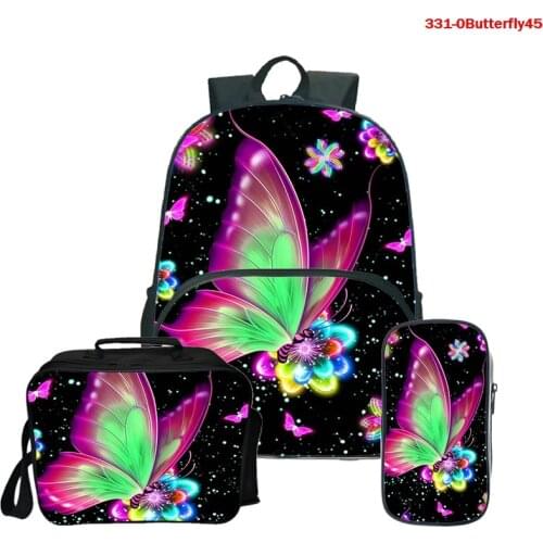 Cute Butterfly Print School Bags for Girls Boys Kids Backpack 3pcs/set Children Book Bag Schoolbag Orthopedic Student Backpacks