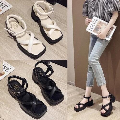 Thick-soled All-match Sandals Womens 2021 Summer New Fashion One-word Buckle Waterproof Platform Open-toed Platform High Heels