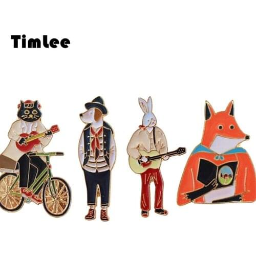 Timlee X270 Free shipping Cartoon Popular Fox Dog Cat Rabbit Pencil Brooch Pins,Fashion Jewelry Wholesale